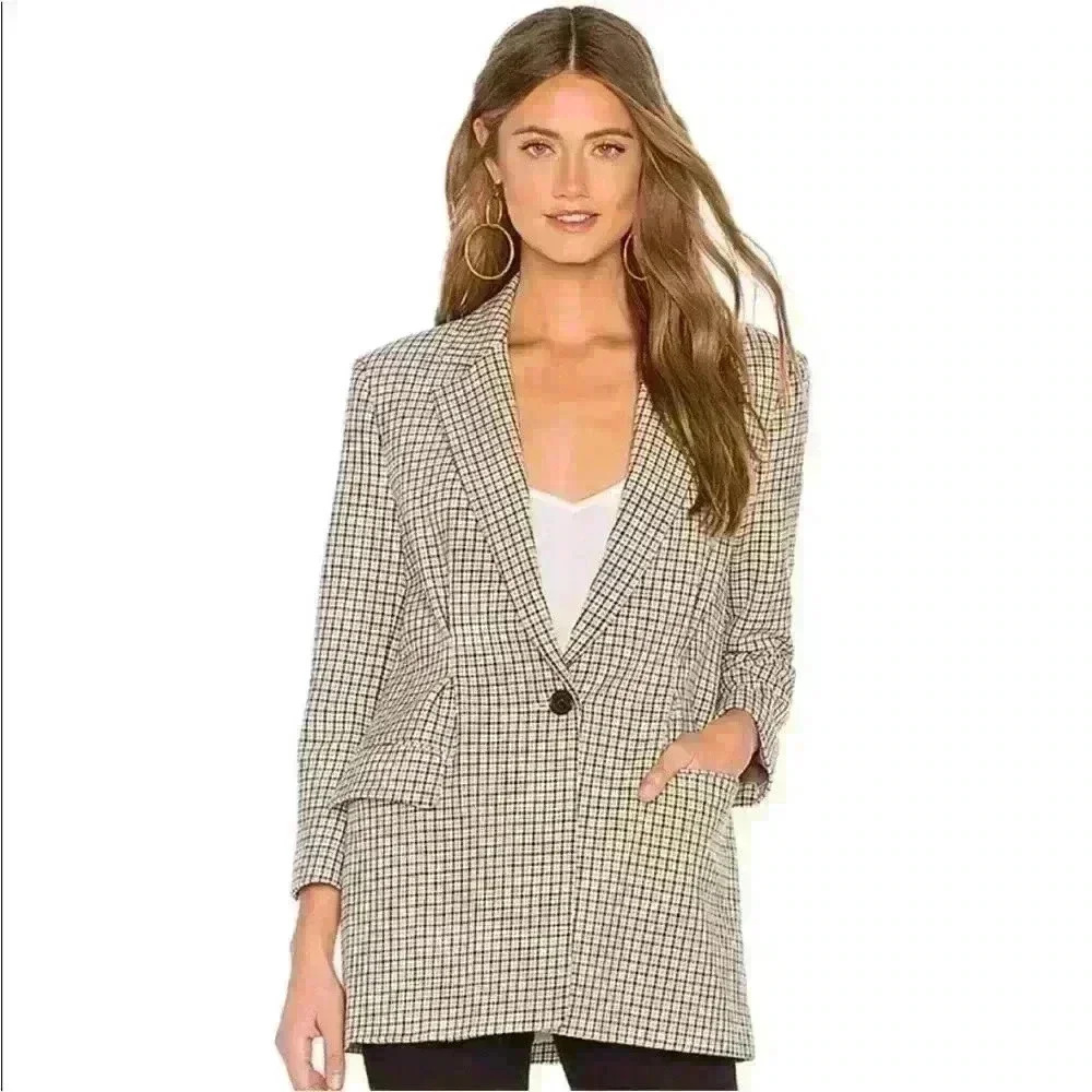 Joie “Martia C” Blazer In Camel Multi Check Size 2 New Without Tags!